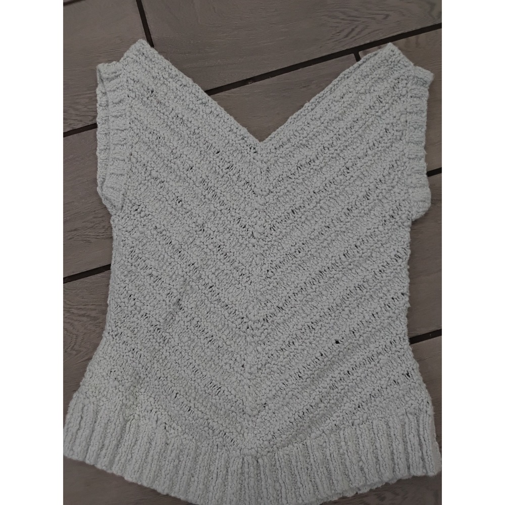 Unbranded Pale blue Chenille Knit V-Neck Sweater Vest Chevron Pattern